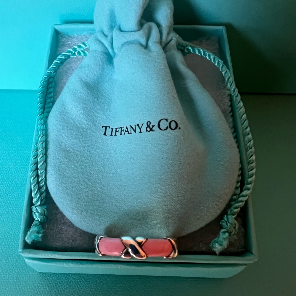 🌸🌸 Authentic Tiffany & Co. Pink Enamel Signature X Ring